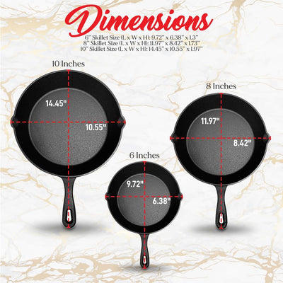 NutriChef Pre Seasoned Nonstick Cast Iron Skillet Kitchen Cookware Pan Set, 3 Pc