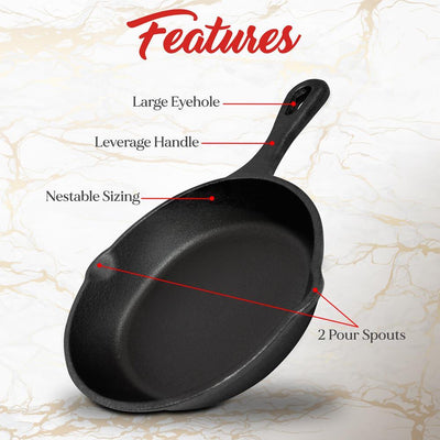 NutriChef Pre Seasoned Nonstick Cast Iron Skillet Kitchen Cookware Pan Set, 3 Pc