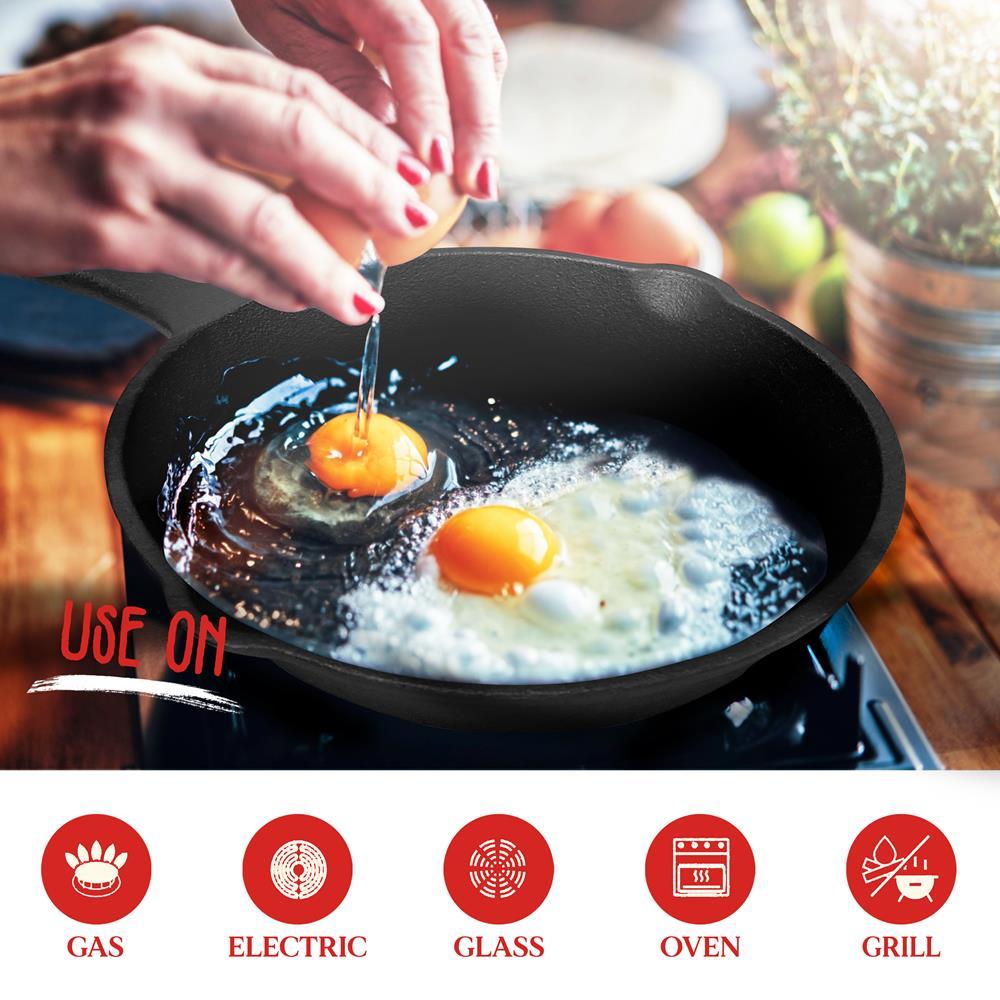 NutriChef Pre Seasoned Nonstick Cast Iron Skillet Kitchen Cookware Pan Set, 3 Pc