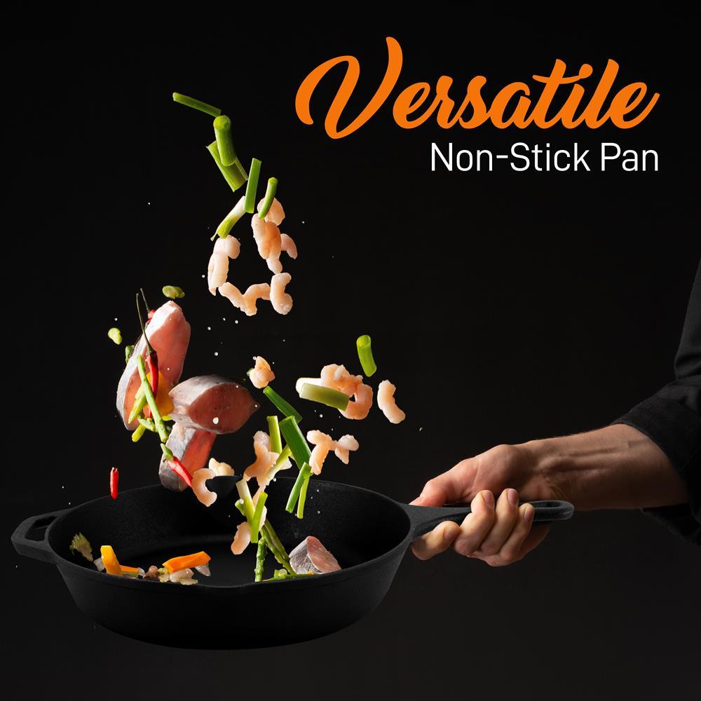 NutriChef Pre Seasoned Nonstick Cast Iron Skillet Kitchen Cookware Pan Set, 3 Pc