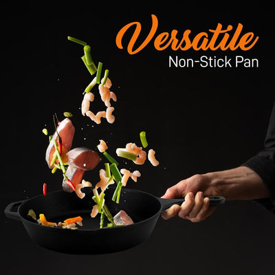 NutriChef Pre Seasoned Nonstick Cast Iron Skillet Kitchen Cookware Pan Set, 3 Pc