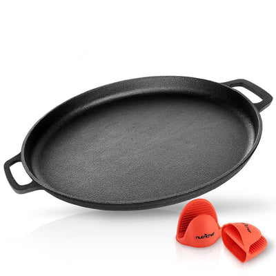 NutriChef Pre Seasoned Cast Iron Stir Fry Wok w/ Grill Plate & Pizza Baking Pan