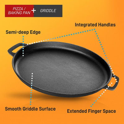 NutriChef Pre Seasoned Cast Iron Stir Fry Wok w/ Grill Plate & Pizza Baking Pan