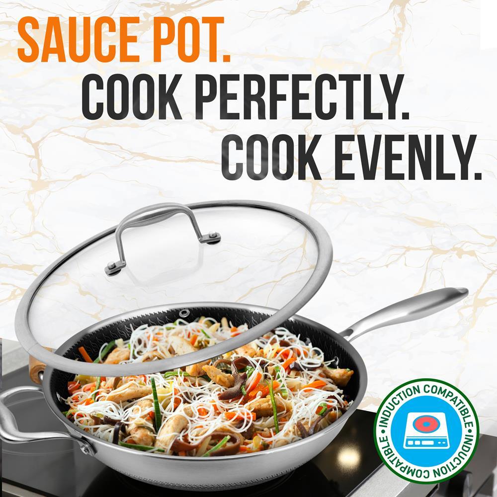 NutriChef 12" Stainless Steel Nonstick Cooking Wok Stir Fry Pan with Lid (Used) - VMInnovations