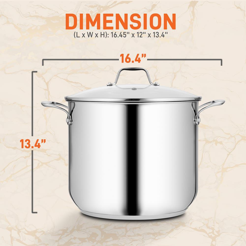 NutriChef 19 Quart Stainless Steel Soup Stock Pot with Handles & Lid (Open Box)