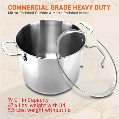 NutriChef 19 Quart Stainless Steel Soup Stock Pot with Handles & Lid (Open Box)