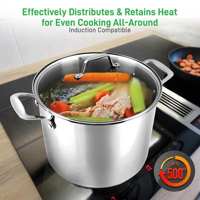 NutriChef Heavy Duty 19 Quart Stainless Steel Soup Stock Pot with Lid (4 Pack)