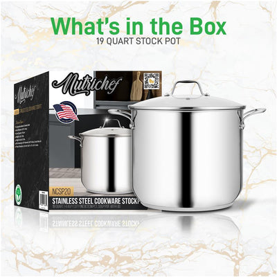 NutriChef Heavy Duty 19 Quart Stainless Steel Soup Stock Pot with Lid (4 Pack)