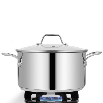 NutriChef 8 Quart Stainless Steel Soup Stock Pot with Handles and Lid (Open Box) - VMInnovations