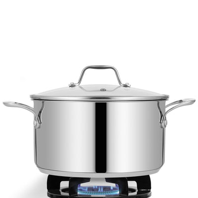 NutriChef Heavy Duty 8 Quart Stainless Steel Soup Stock Pot with Handles and Lid