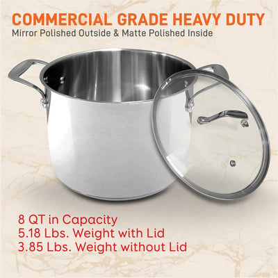 NutriChef Heavy Duty 8 Quart Stainless Steel Soup Stock Pot with Lid (4 Pack)