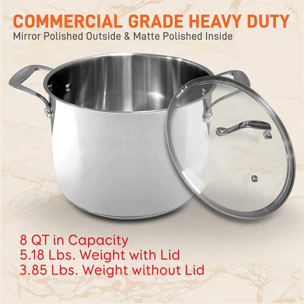 NutriChef Heavy Duty 8Qt Stainless Steel Soup Stock Pot w/Handles and Lid (Used)