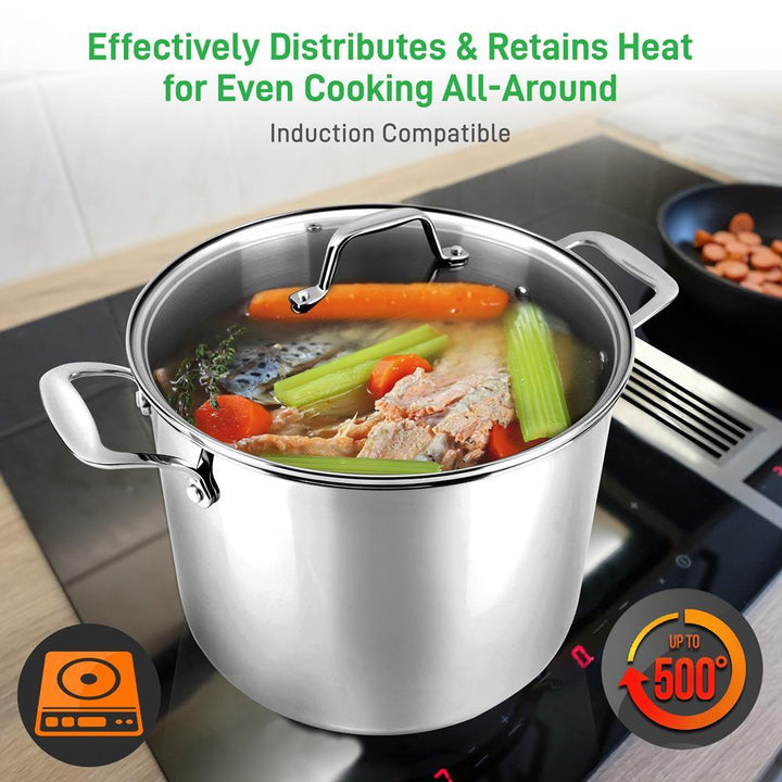 NutriChef 8 Quart Stainless Steel Soup Stock Pot with Handles and Lid (Open Box)