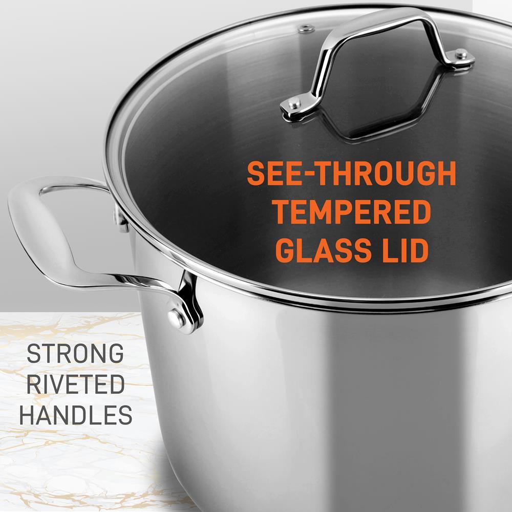 NutriChef 8 Quart Stainless Steel Soup Stock Pot with Handles and Lid (Open Box)