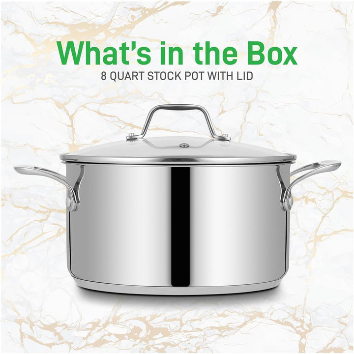 NutriChef 8 Quart Stainless Steel Soup Stock Pot with Handles and Lid (Open Box)