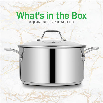 NutriChef Heavy Duty 8 Quart Stainless Steel Soup Stock Pot with Lid (4 Pack)