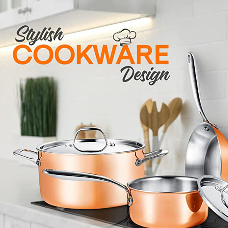 NutriChef Nonstick Tri Ply Copper Kitchen Cookware Pots and Pans Set (Used)