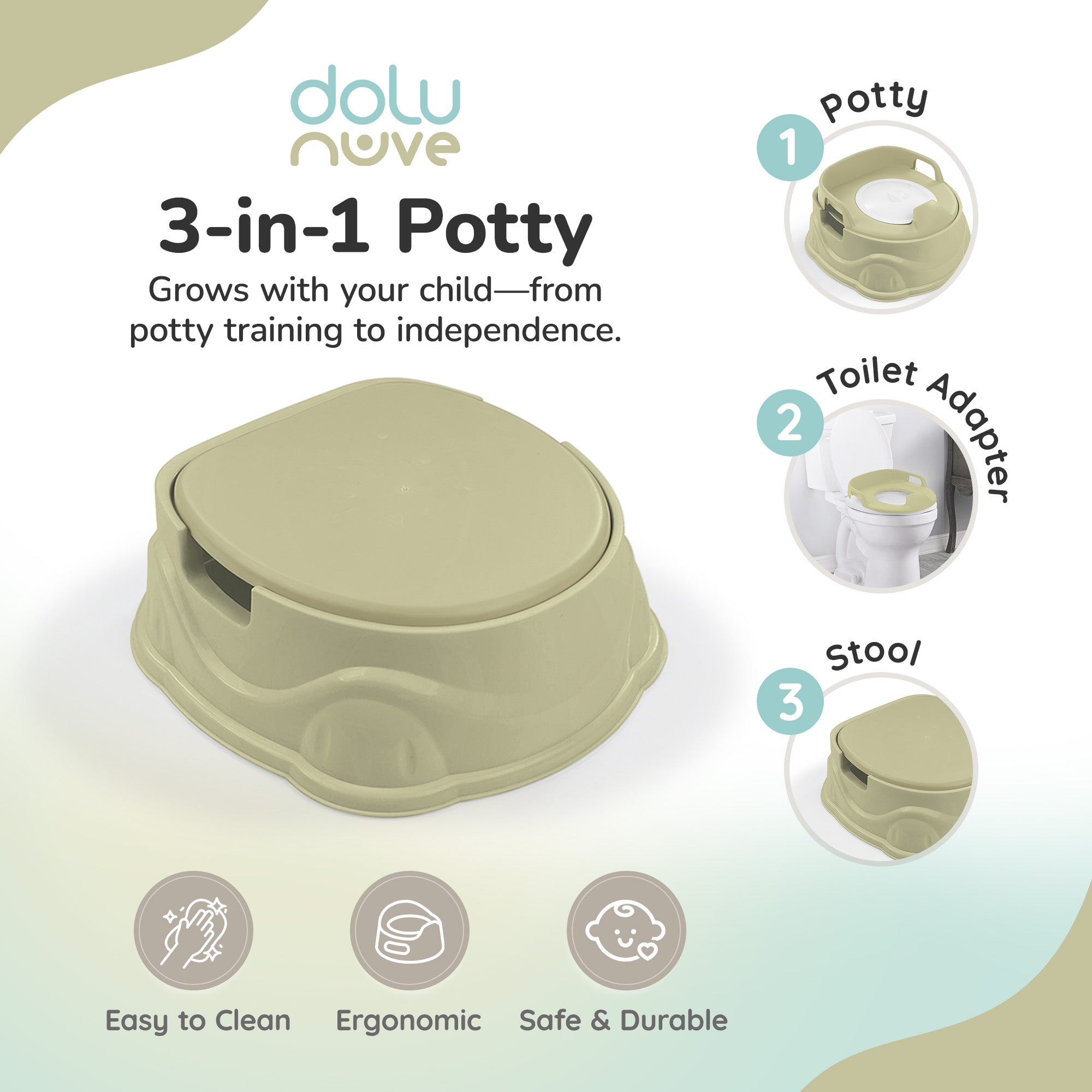 Dolu Nuve 3-in-1 Potty, Toilet Adapter, and Step Stool, Green (Open Box)