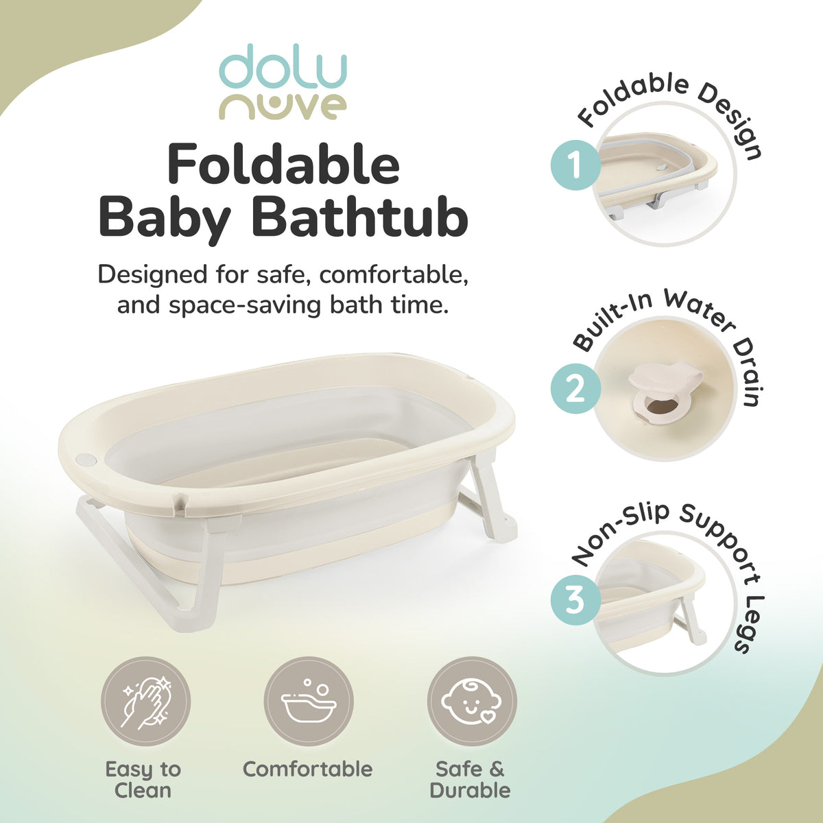 Dolu Nuve Foldable Baby Bathtub Collapsible Infant Tub for Newborns(Open Box)