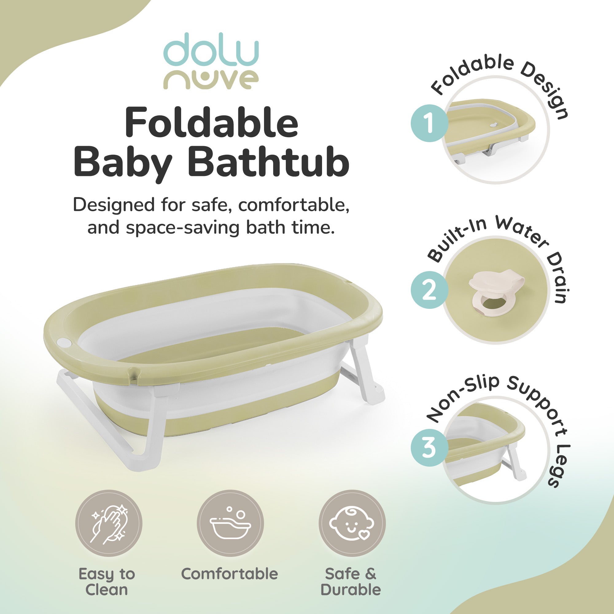 Dolu Nuve Foldable Baby Bathtub Collapsible Infant Bath Tub for Newborns, Green