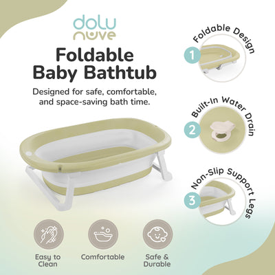 Dolu Nuve Foldable Baby Bathtub Collapsible Infant Bath Tub for Newborns, Green
