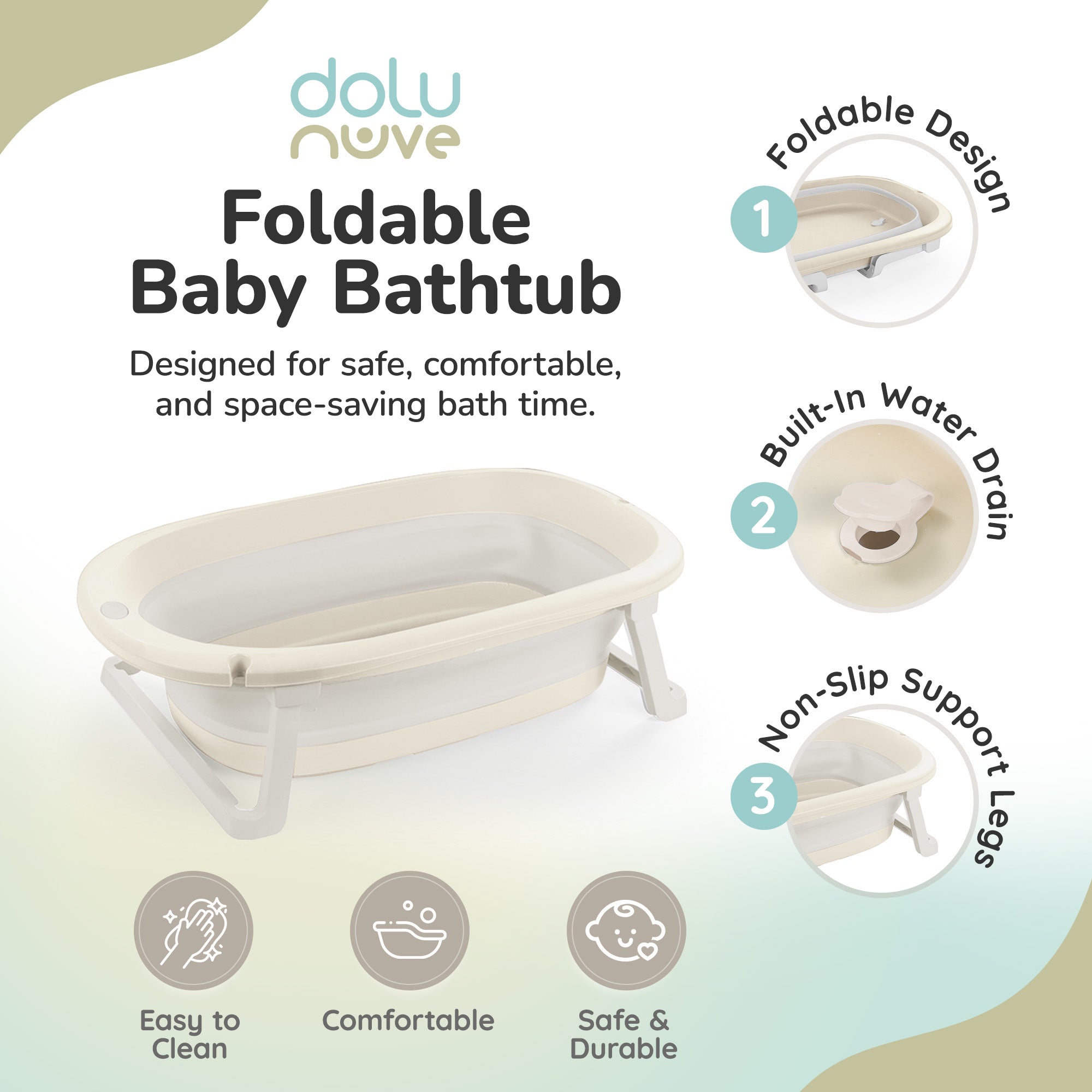 Dolu Nuve Foldable Baby Bathtub Collapsible Infant Tub for Newborns(Open Box)