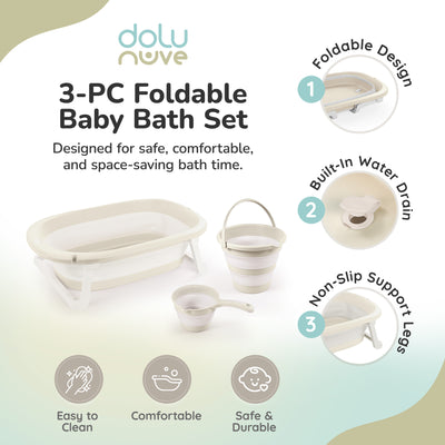 Dolu Nuve 3-Piece Foldable Baby Bath Set, Infant Tub, Bucket & Rinse Cup (Used)