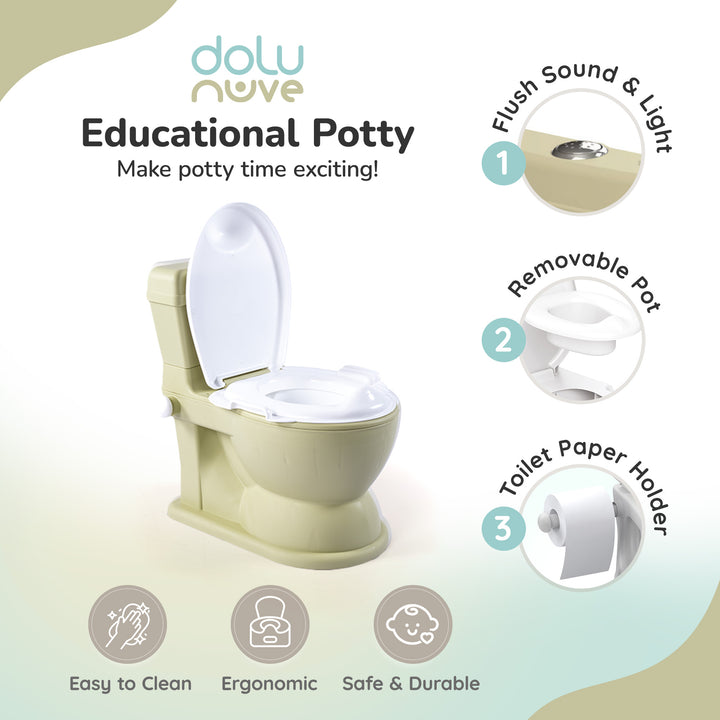 Dolu Nuve Educational XL Potty, Flip-Top Lid for Children 18 Months & Up, Green