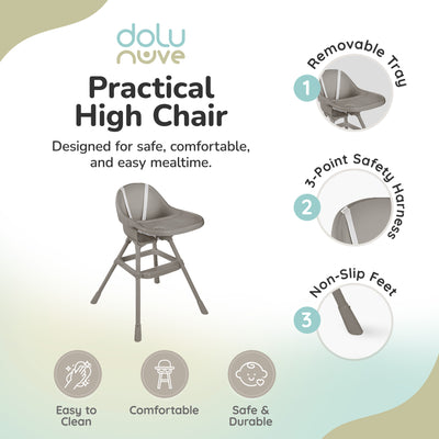 Dolu Nuve Practical High Chair for 6 Months & Up, 3 Point Harness, (Open Box) - VMInnovations