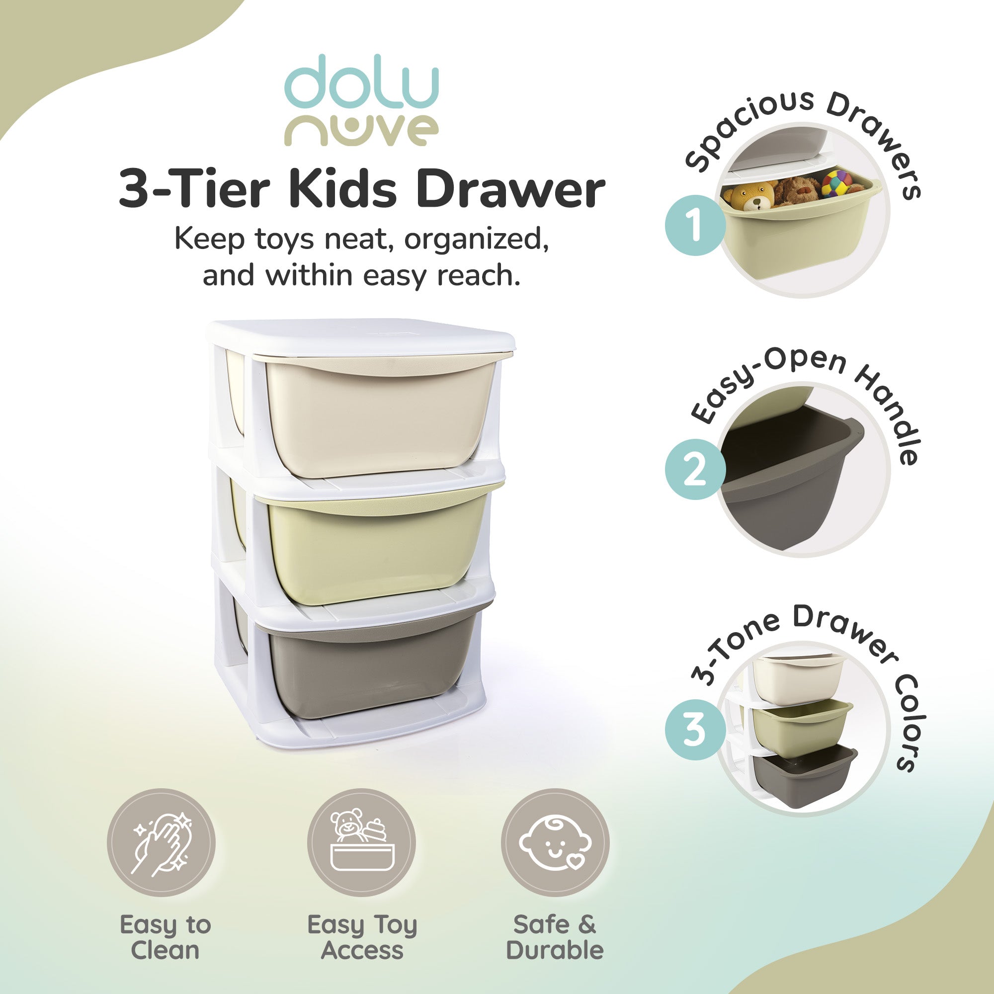 Dolu Nuve Kids 3-Tier Storage Unit with Drawers Plastic Organizer for Toys(Used) - VMInnovations