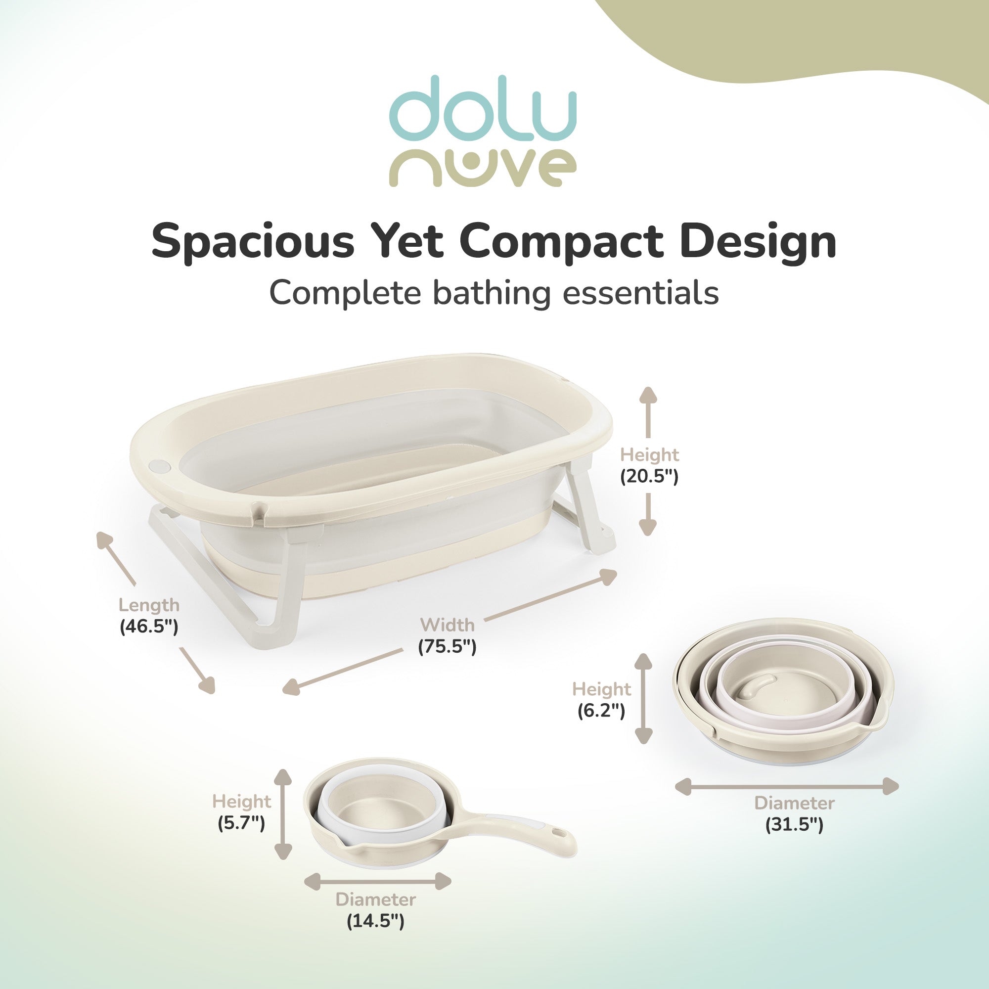 Dolu Nuve 3-Piece Foldable Baby Bath Set, Infant Tub, Bucket & Rinse Cup (Used)
