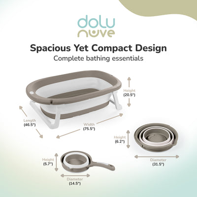 Dolu Nuve 3-Piece Foldable Baby Bath Set, Infant Tub, Bucket & Rinse Cup, Grey - VMInnovations