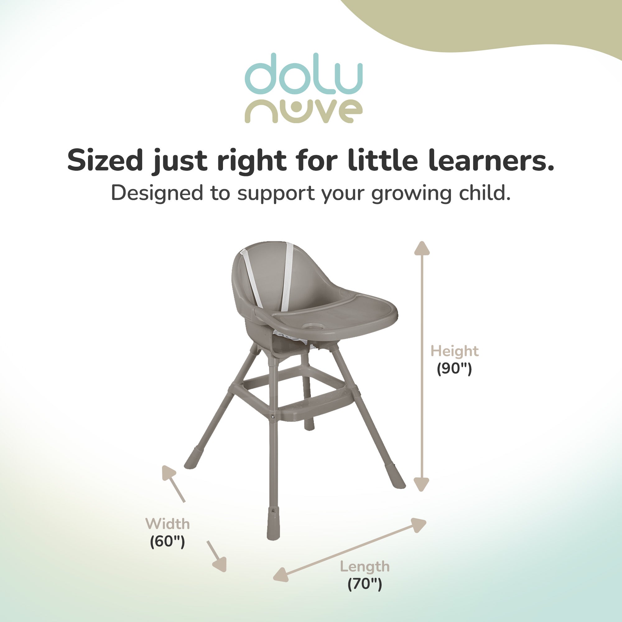 Dolu Nuve Practical High Chair for 6 Months & Up, 3 Point Harness, (Open Box) - VMInnovations