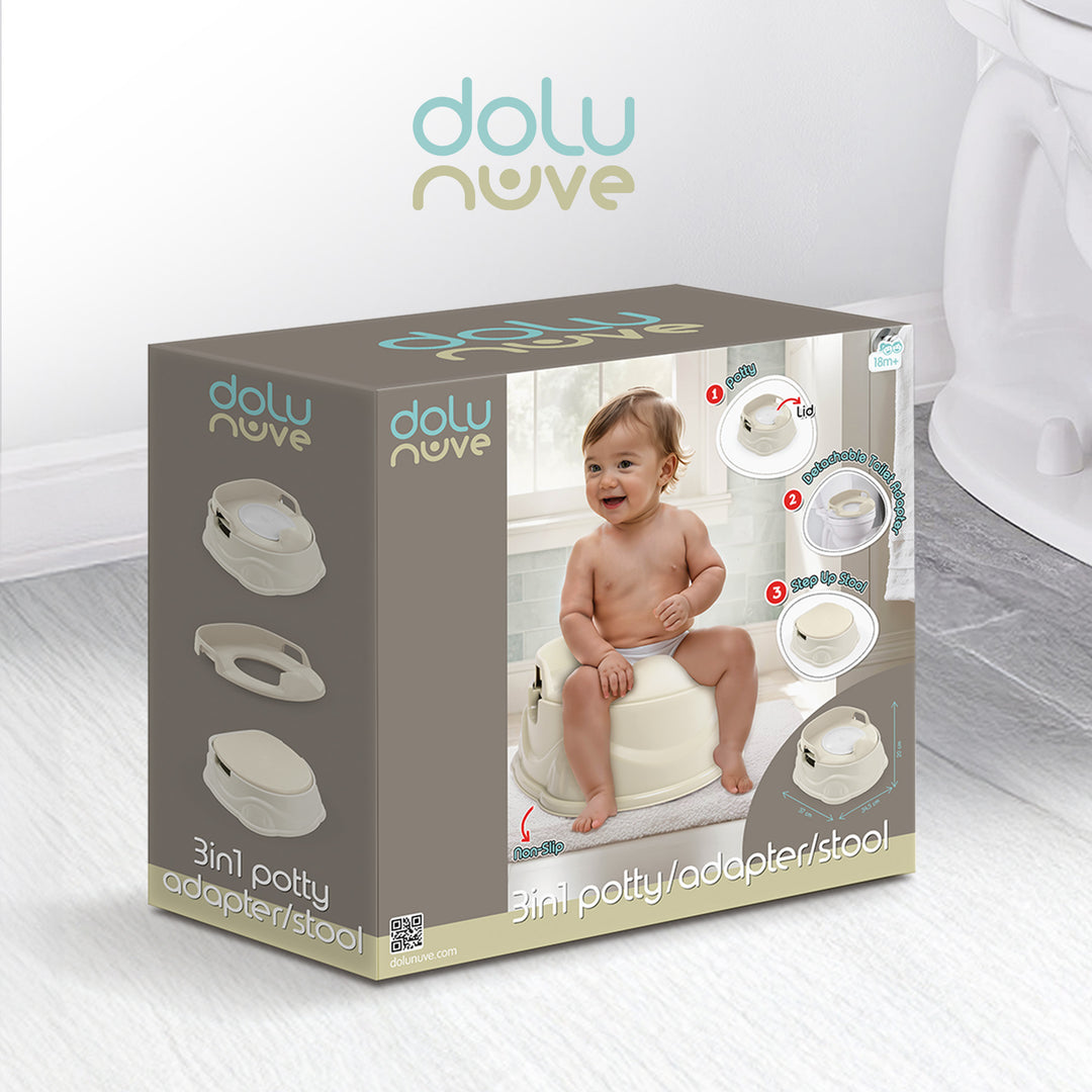 Dolu Nuve 3-in-1 Potty, Toilet Adapter, and Step Stool, Ergonomic Design, Beige