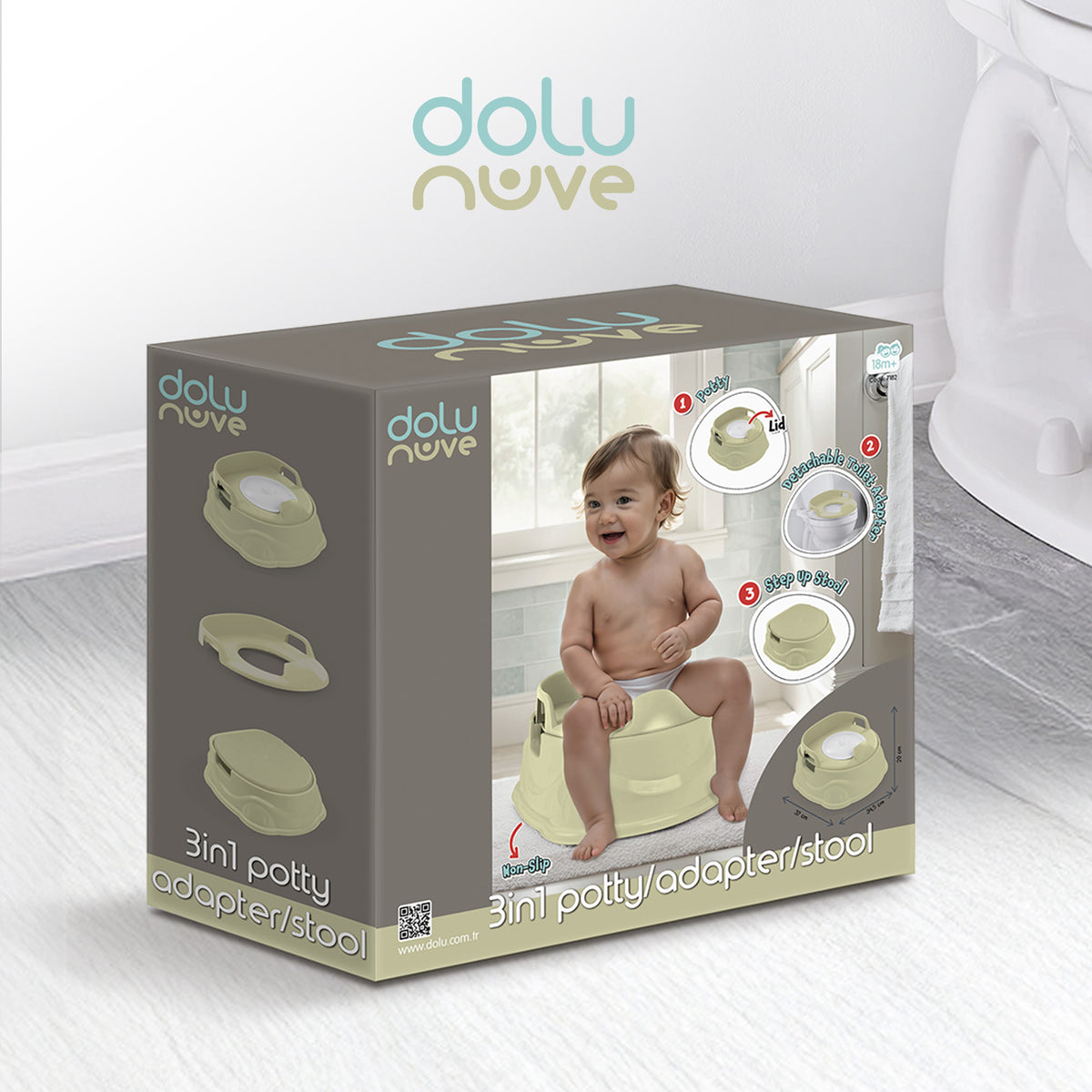 Dolu Nuve 3-in-1 Potty, Toilet Adapter, and Step Stool, Green (Open Box)