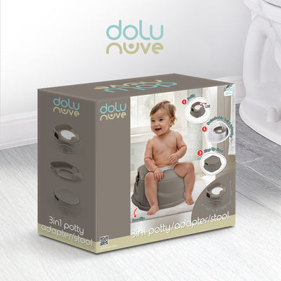 Dolu Nuve 3-in-1 Potty, Toilet Adapter, and Step Stool, Ergonomic Design, Grey - VMInnovations