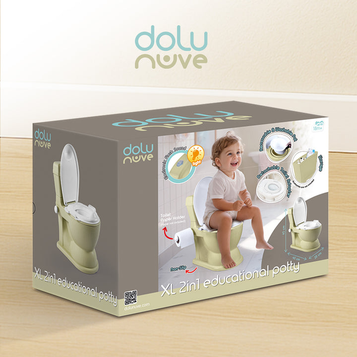 Dolu Nuve Educational XL Potty, Flip-Top Lid for Children 18 Months & Up, Green