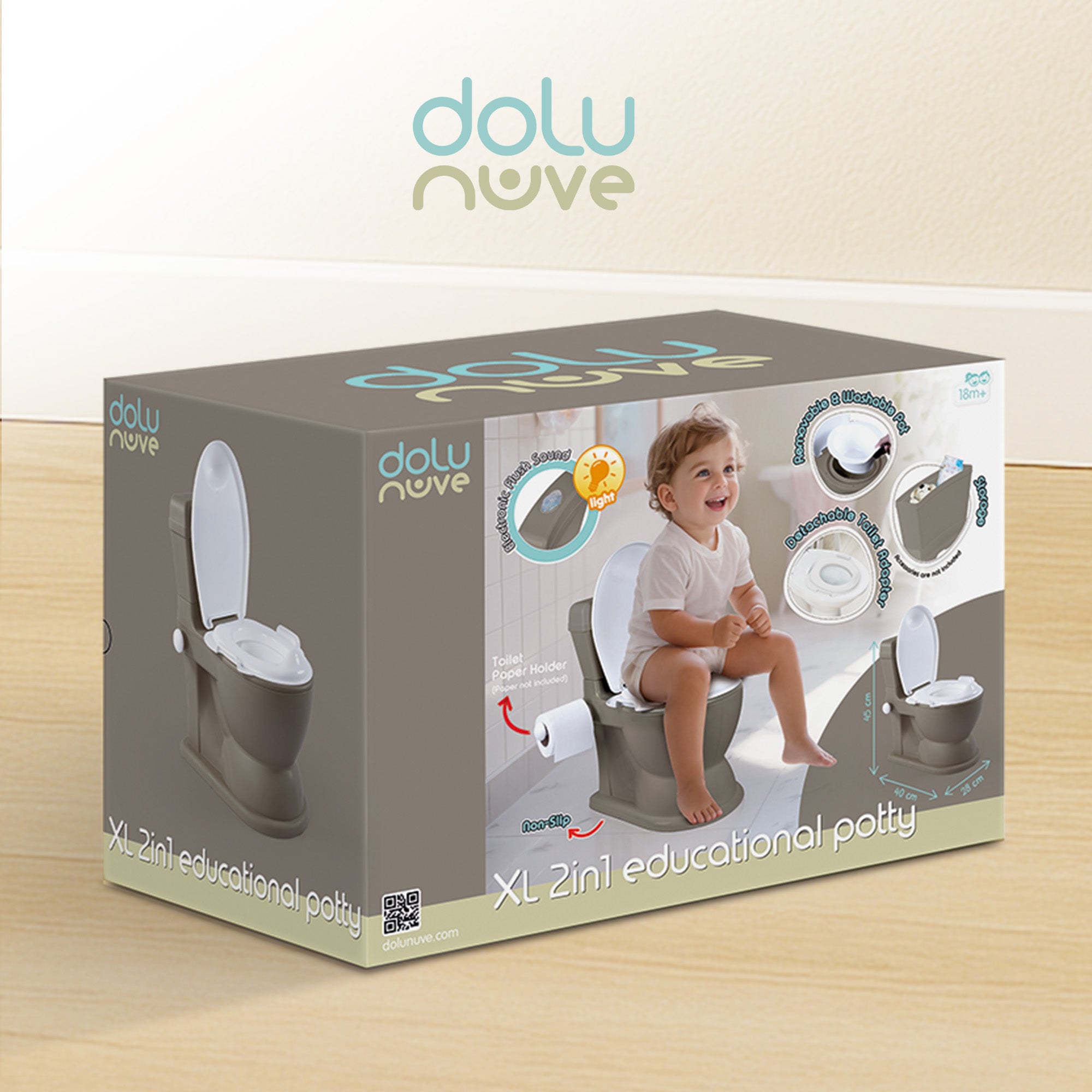 Dolu Nuve Educational XL Potty, Flip-Top Lid for Children 18 Months & Up, Grey - VMInnovations