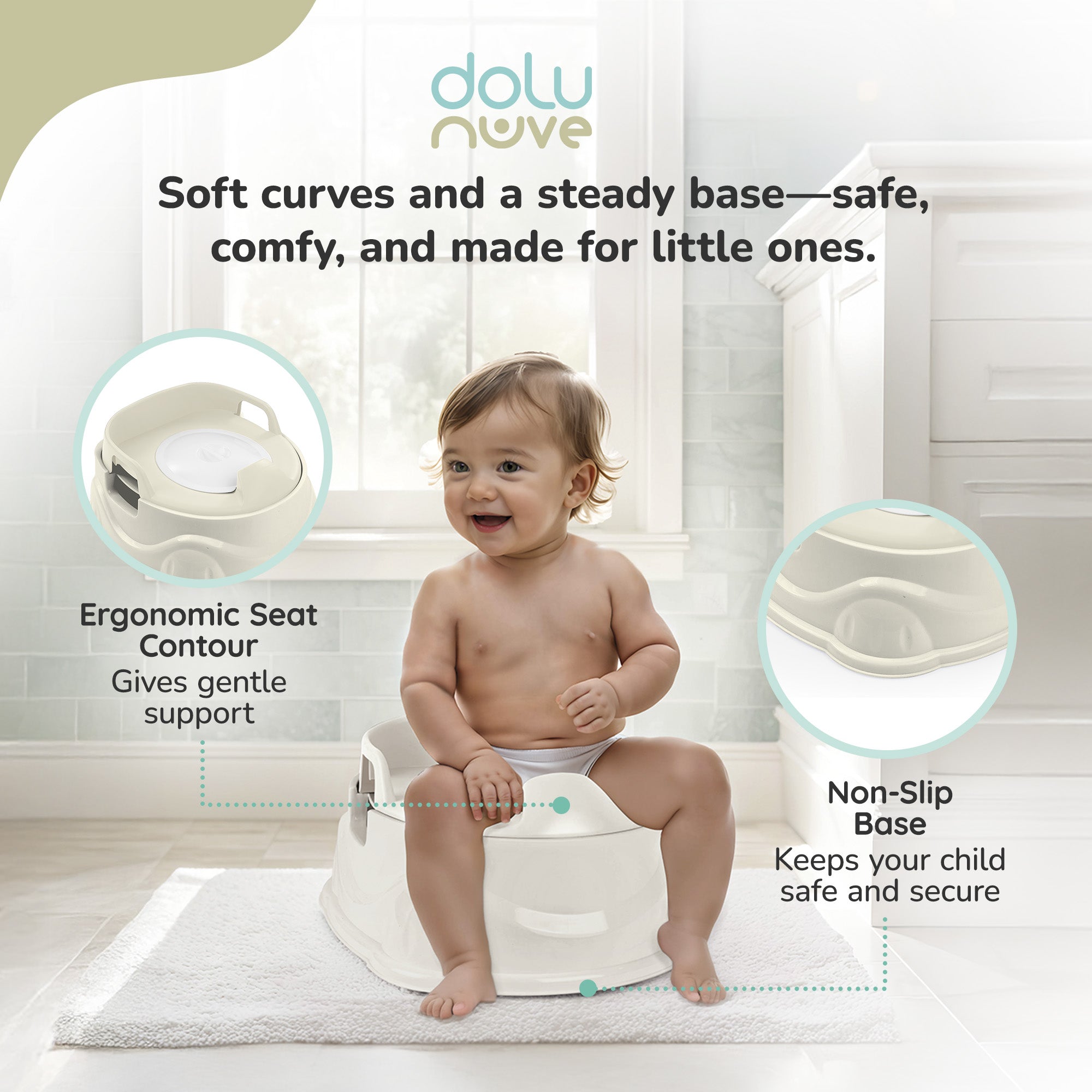 Dolu Nuve 3-in-1 Potty, Toilet Adapter, and Step Stool, Ergonomic Design, Beige (Open Box)