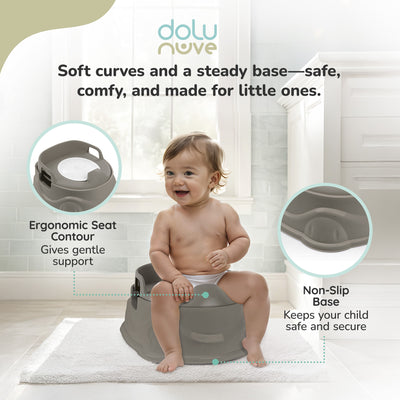 Dolu Nuve 3-in-1 Potty, Toilet Adapter, and Step Stool, Ergonomic Design, Grey - VMInnovations