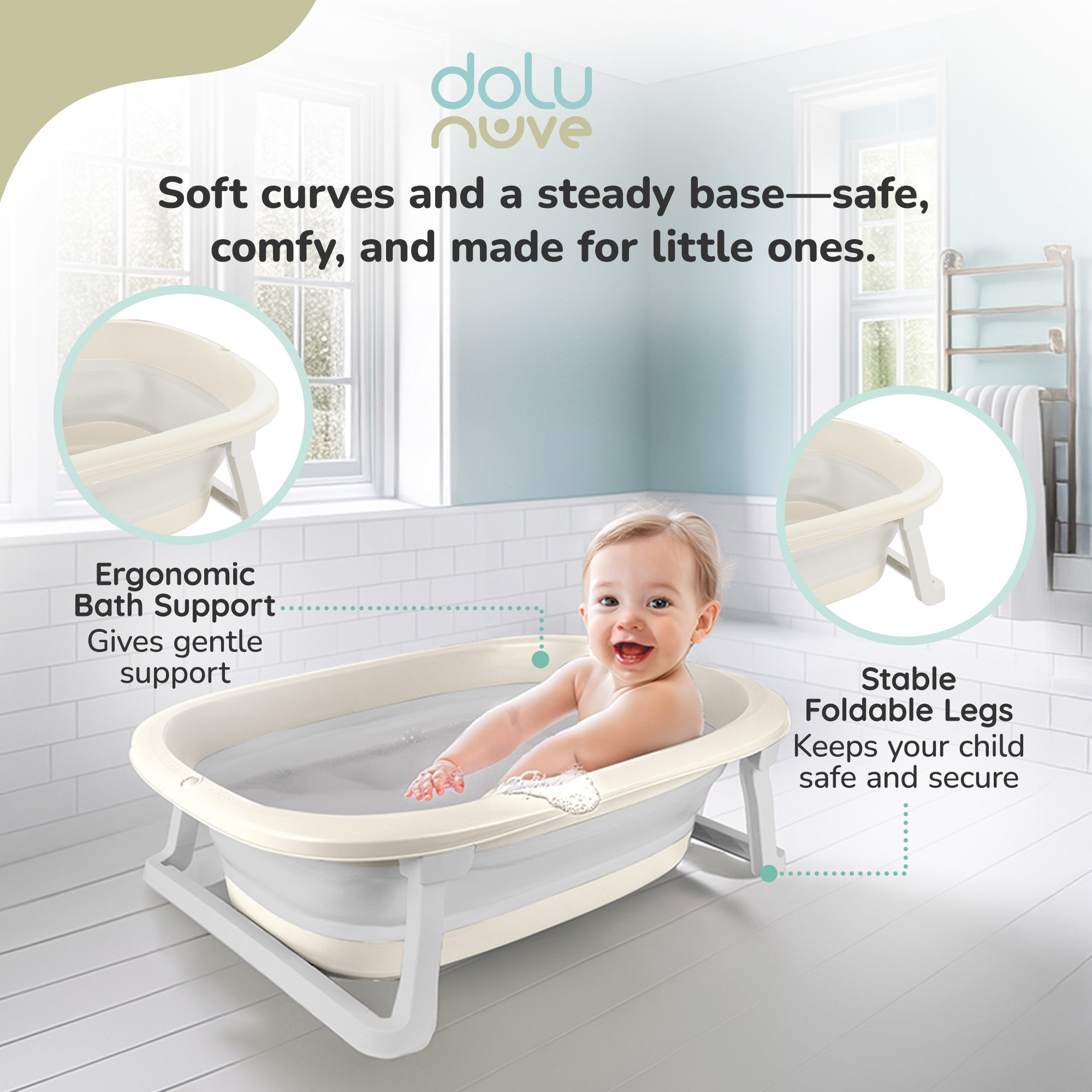 Dolu Nuve Foldable Baby Bathtub Collapsible Infant Tub for Newborns(Open Box)