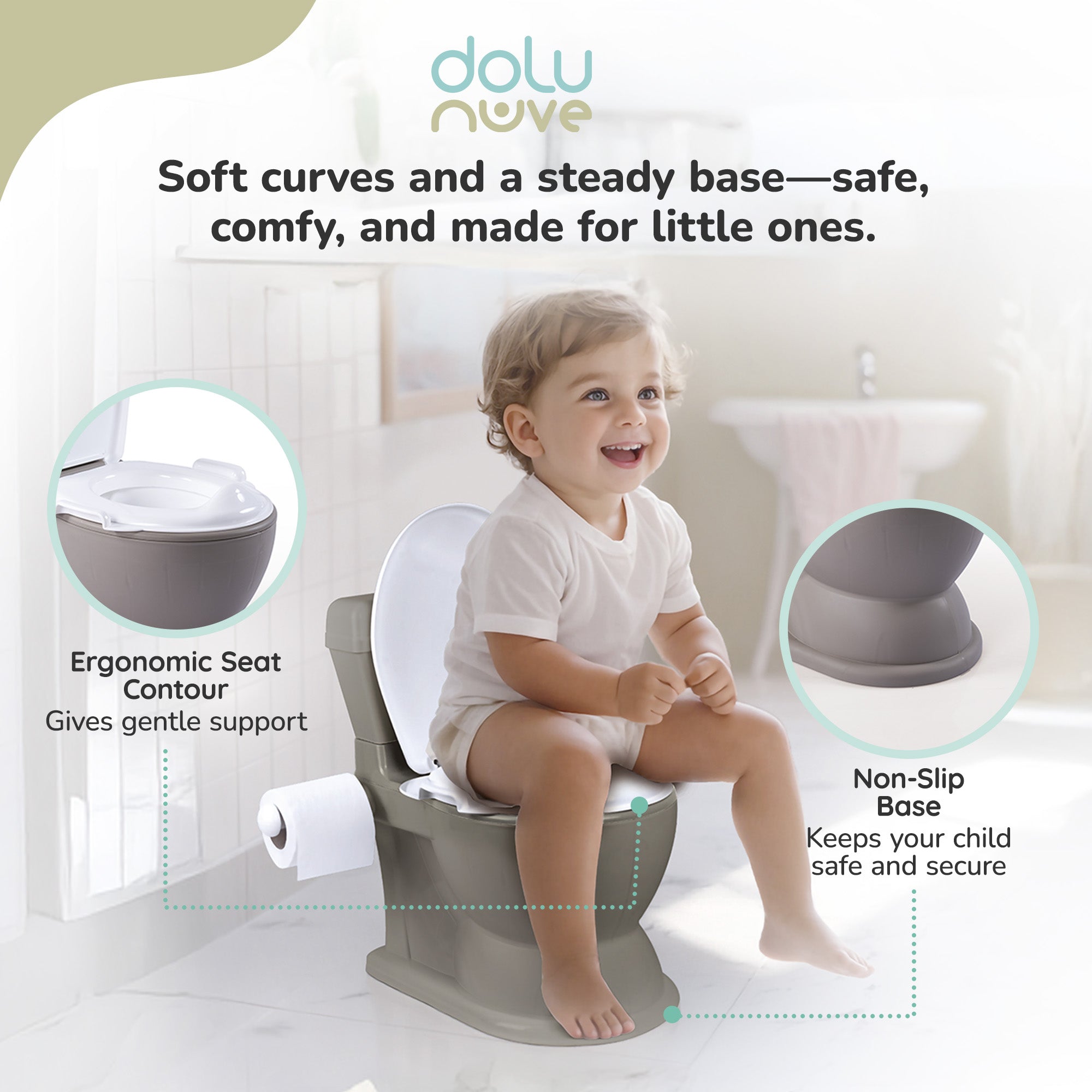 Dolu Nuve Educational XL Potty, Flip-Top Lid for Children 18 Months & Up, Grey - VMInnovations