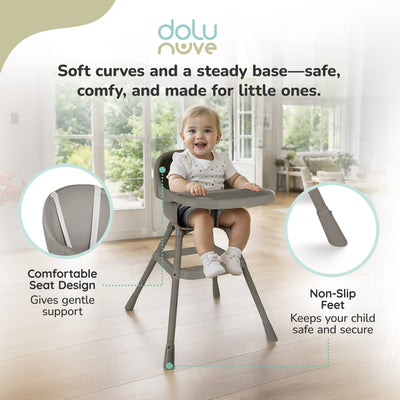 Dolu Nuve Practical High Chair for 6 Months & Up, 3 Point Harness, (Open Box) - VMInnovations