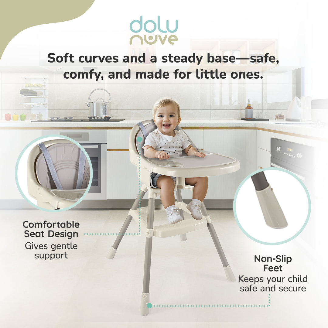 Dolu Nuve Deluxe High Chair for Babies 6+ Months w/ Removable Tray, Relax Beige - VMInnovations