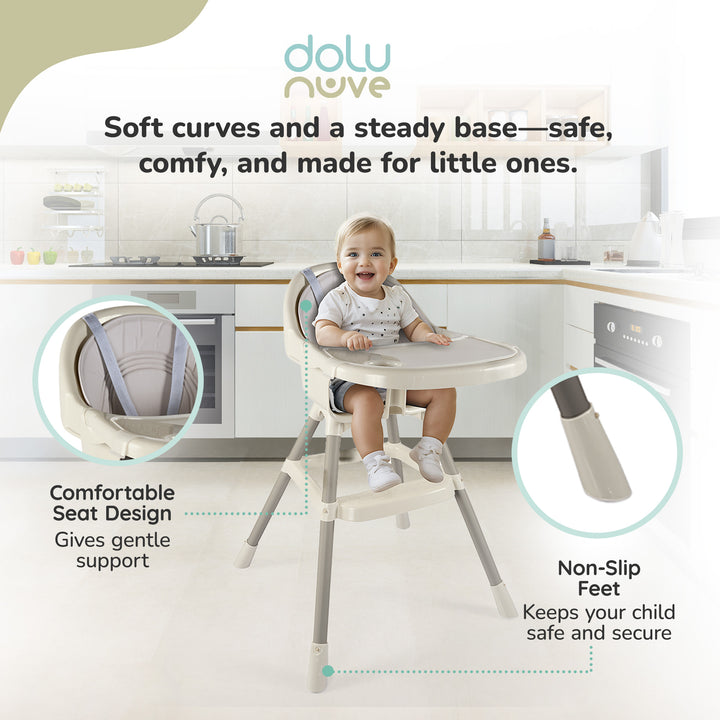 Dolu Nuve Deluxe High Chair for Babies 6+ Months w/ Removable Tray, Relax Beige - VMInnovations