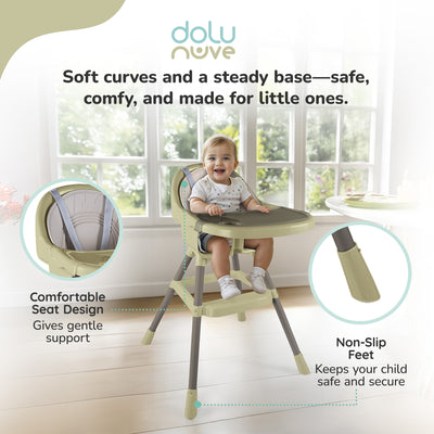 Dolu Nuve Deluxe High Chair for Babies 6+ Months w/ Removable Tray, Eco Green - VMInnovations