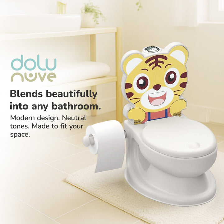 Dolu Nuve Tiger Baby Toddler Potty Chair Light Sound Toilet Paper Holder, White