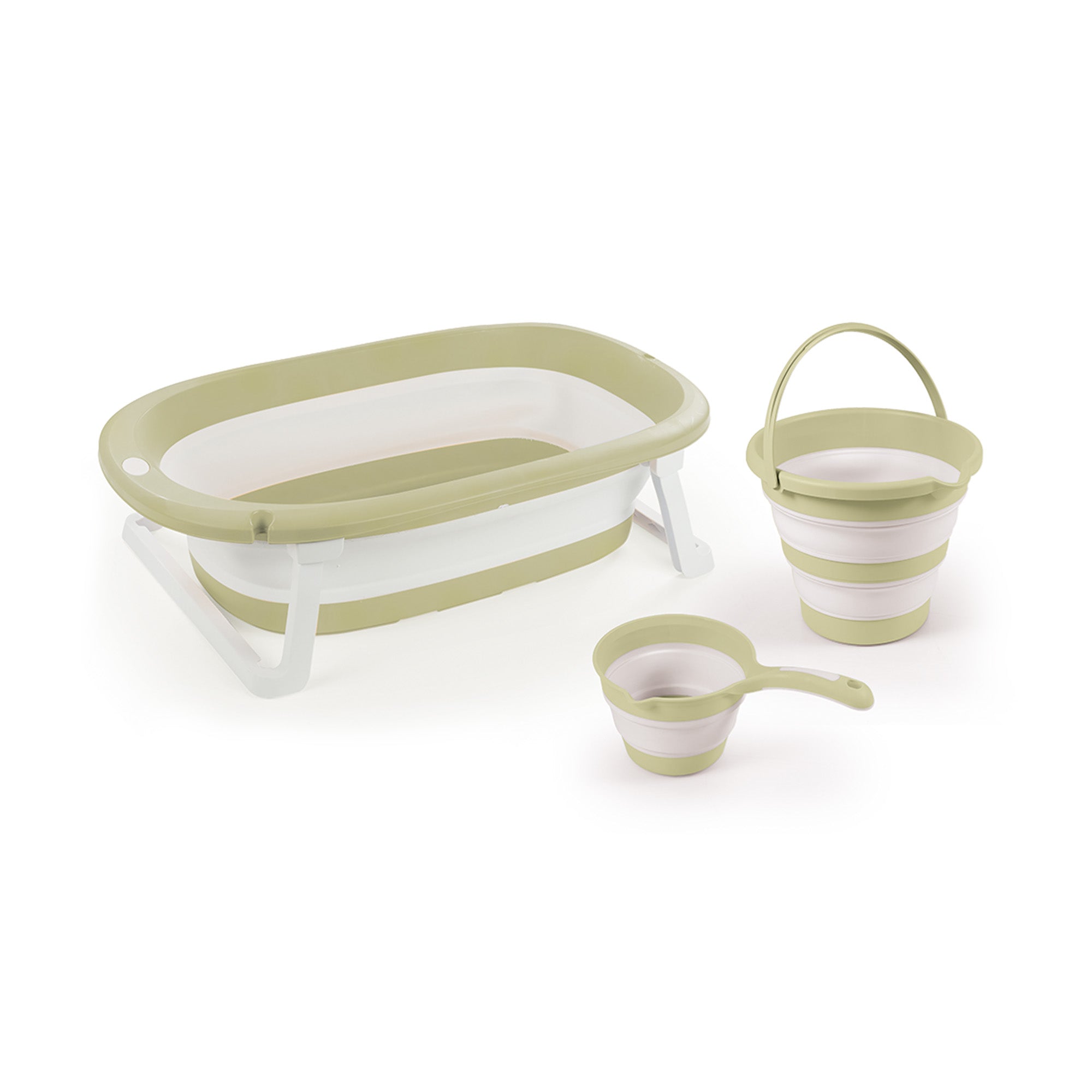 Dolu Nuve 3-Piece Foldable Baby Bath Set, Infant Tub, Bucket & Rinse Cup, Green - VMInnovations