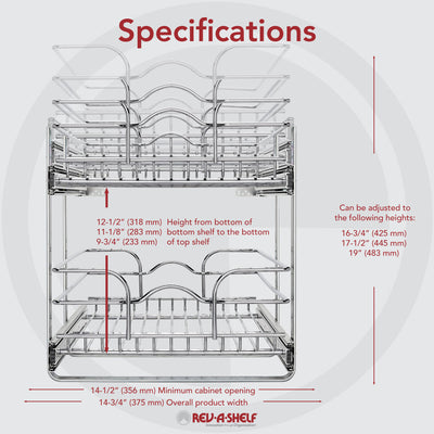 Rev-A-Shelf 15" x 22" 2-Tier Cabinet Pull Out Wire Baskets, Chrome (Refurbished)