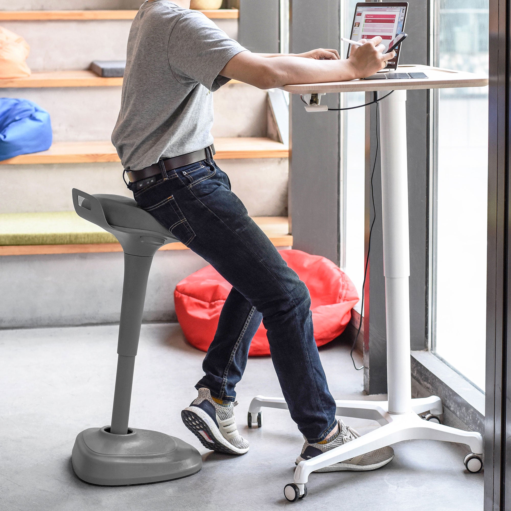 Living Essentials Forte Office Adjustable 360 Swivel Wobble Stool, Gray (Used)